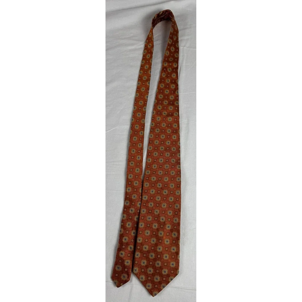 Jos. A. Bank‎ Signature Collection Silk Tie Burnt Orange Geometric Square Italy